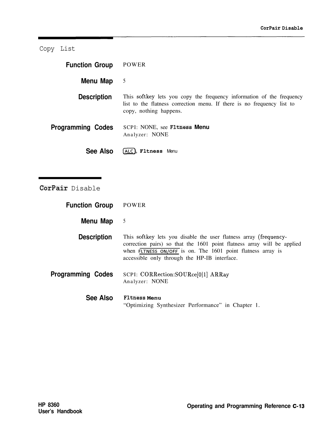 HP 22A, 83620A, 24A manual Copy List, CorPair Disable, W E R 