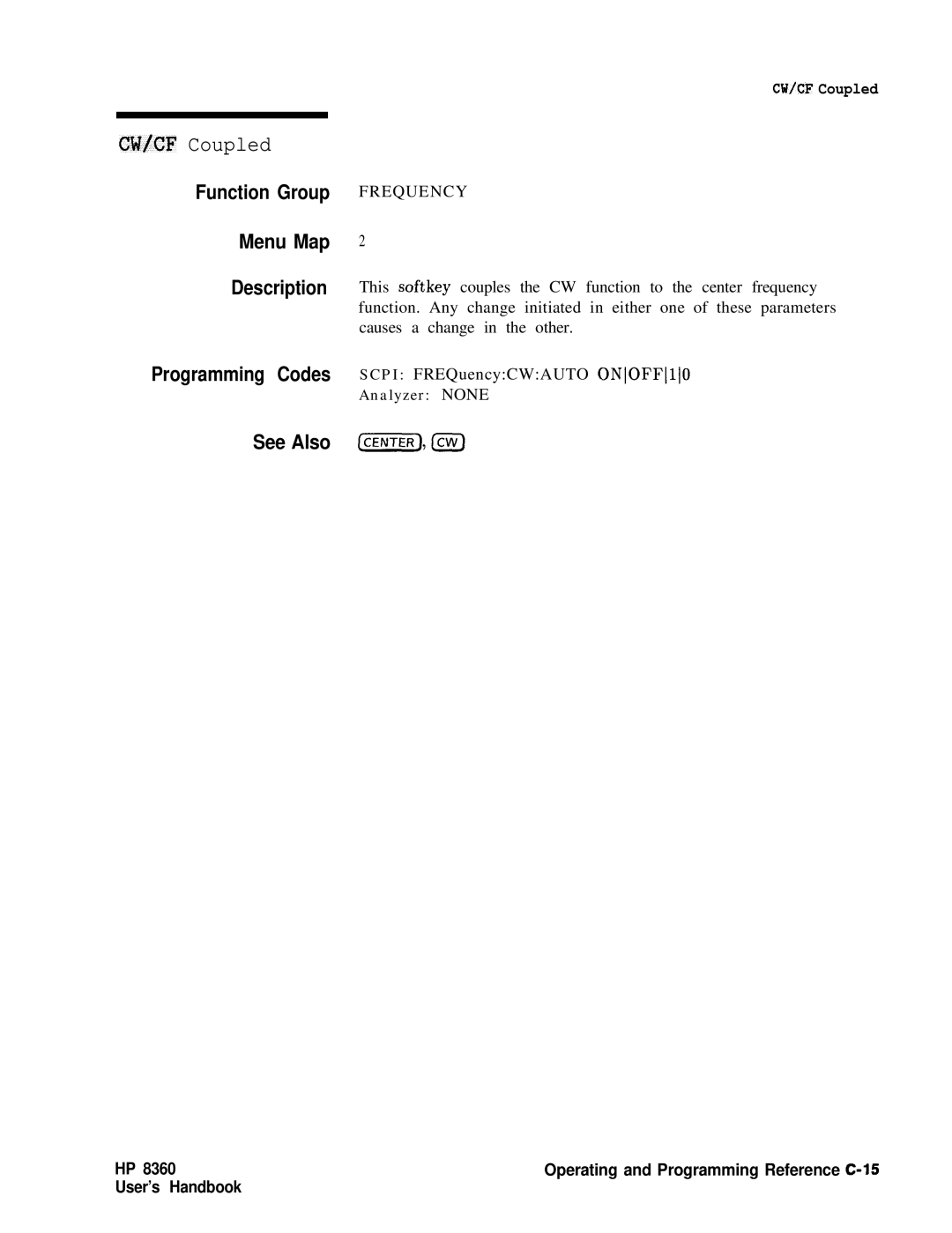 HP 24A, 83620A, 22A manual CW/CF Coupled, $iEqICW 