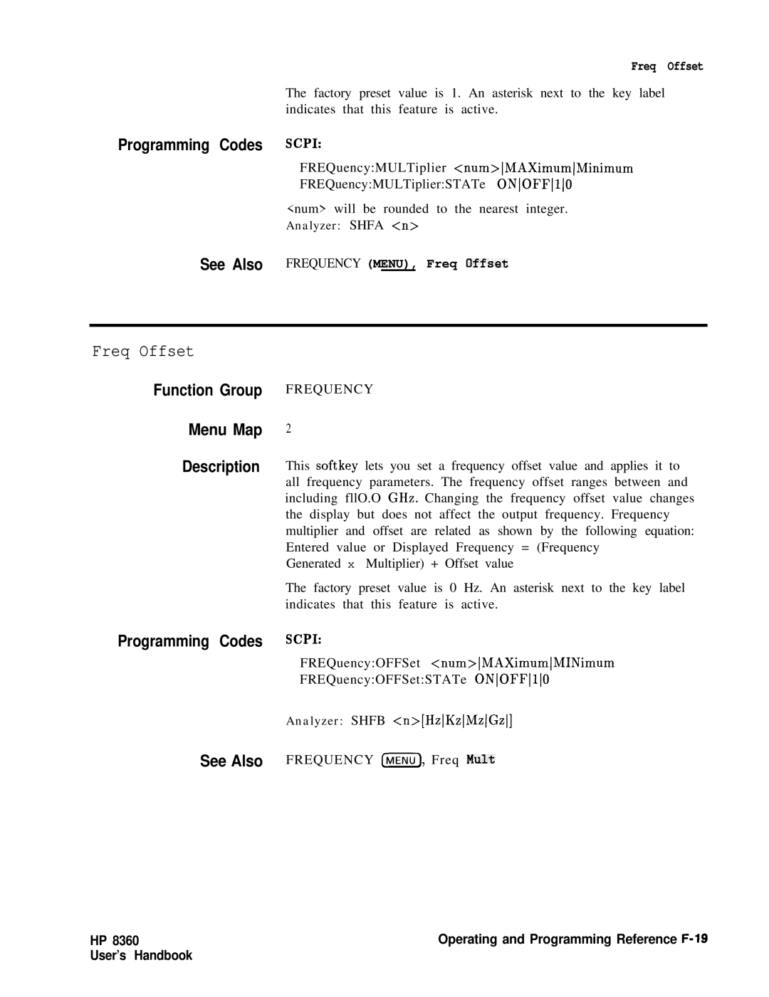 HP 22A, 83620A, 24A manual Freq Offset 