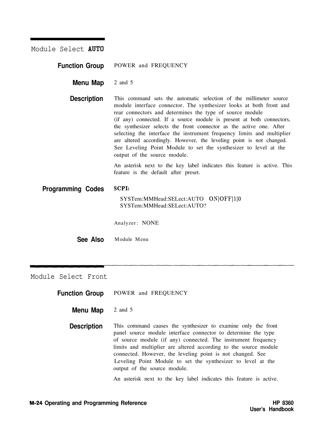 HP 83620A, 24A, 22A manual Module Select Front, Module Select Auto 