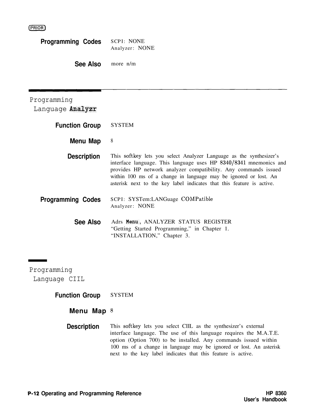 HP 24A, 83620A, 22A manual Programming Language Ciil 