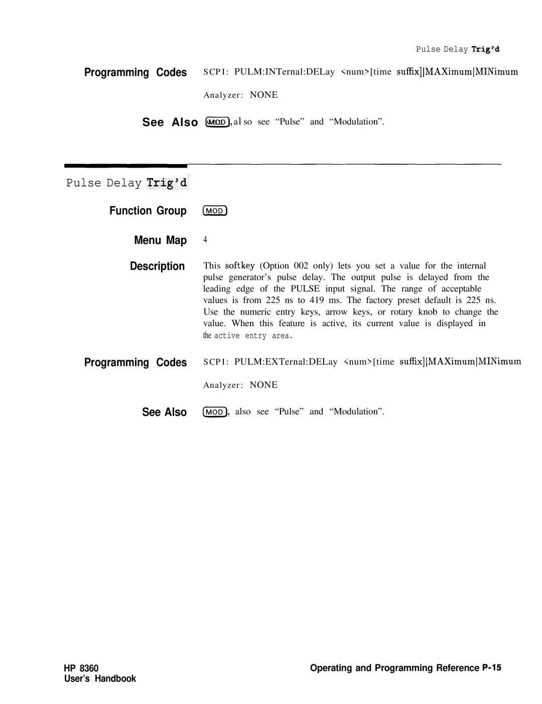 HP 24A, 83620A, 22A manual Pulse Delay Trigd, Function Group Menu Map Description IhnoD1 