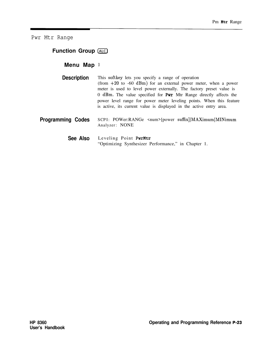 HP 83620A, 24A, 22A manual Pwr Mtr Range, Function Group Ialc Menu Map 