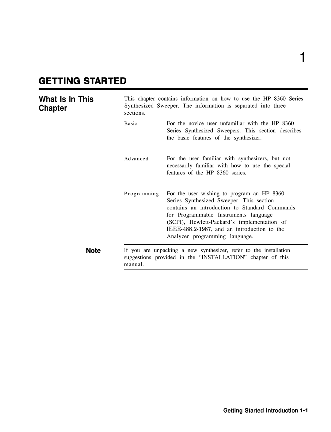 HP 24A, 83620A, 22A manual What Is In This Chapter, Getting Started Introduction l-1 