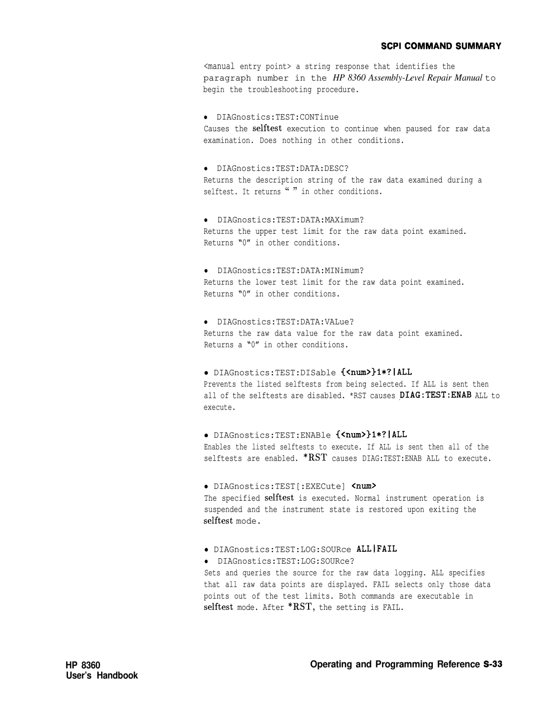 HP 24A, 83620A, 22A manual DIAGnosticsTESTCONTinue 