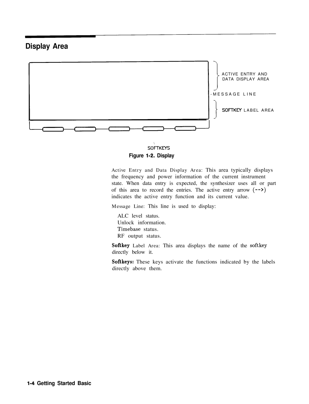 HP 24A, 83620A, 22A manual Display Area, Figure l-2. Display 