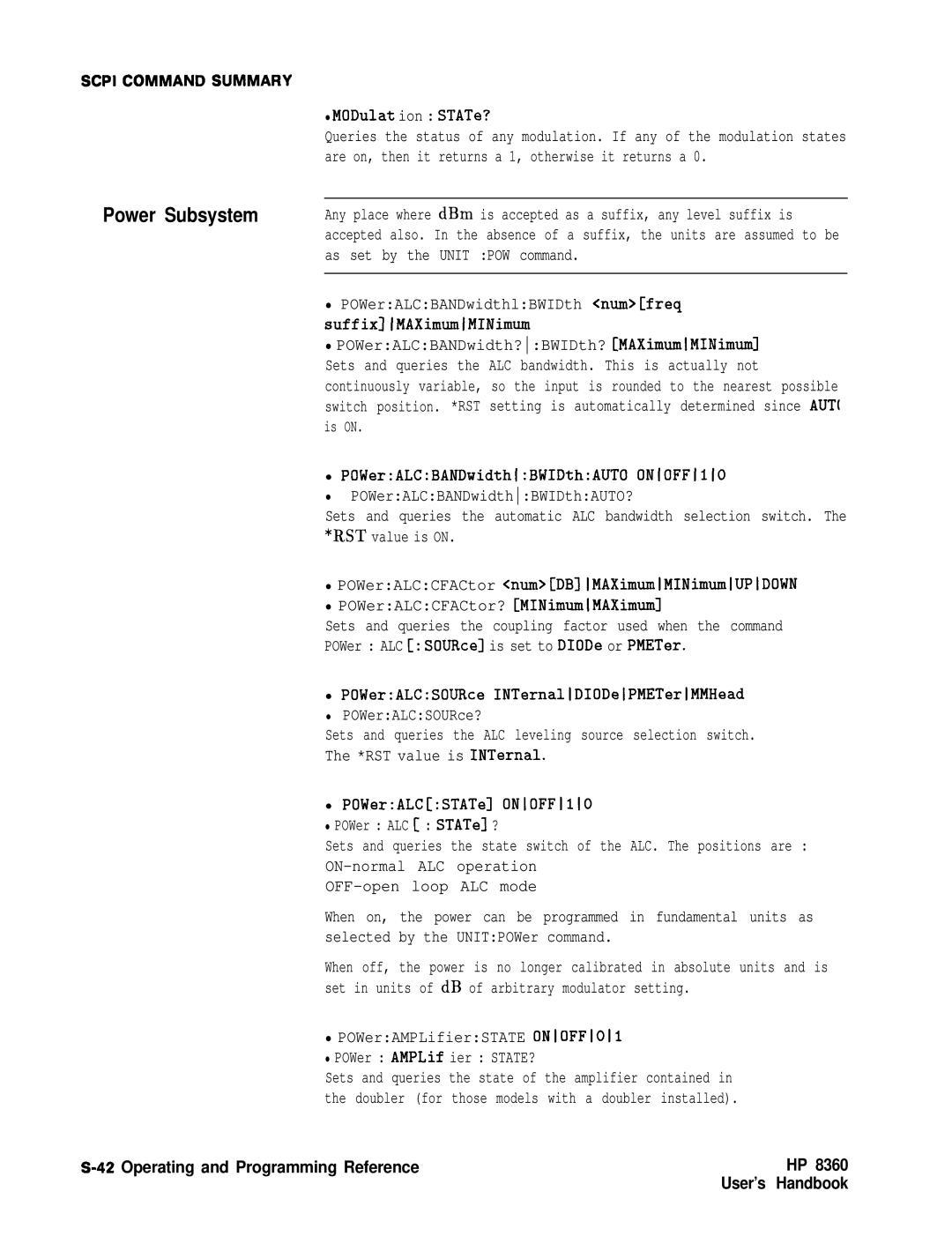 HP 24A, 83620A, 22A manual Power Subsystem, MODulat ion STATe? 