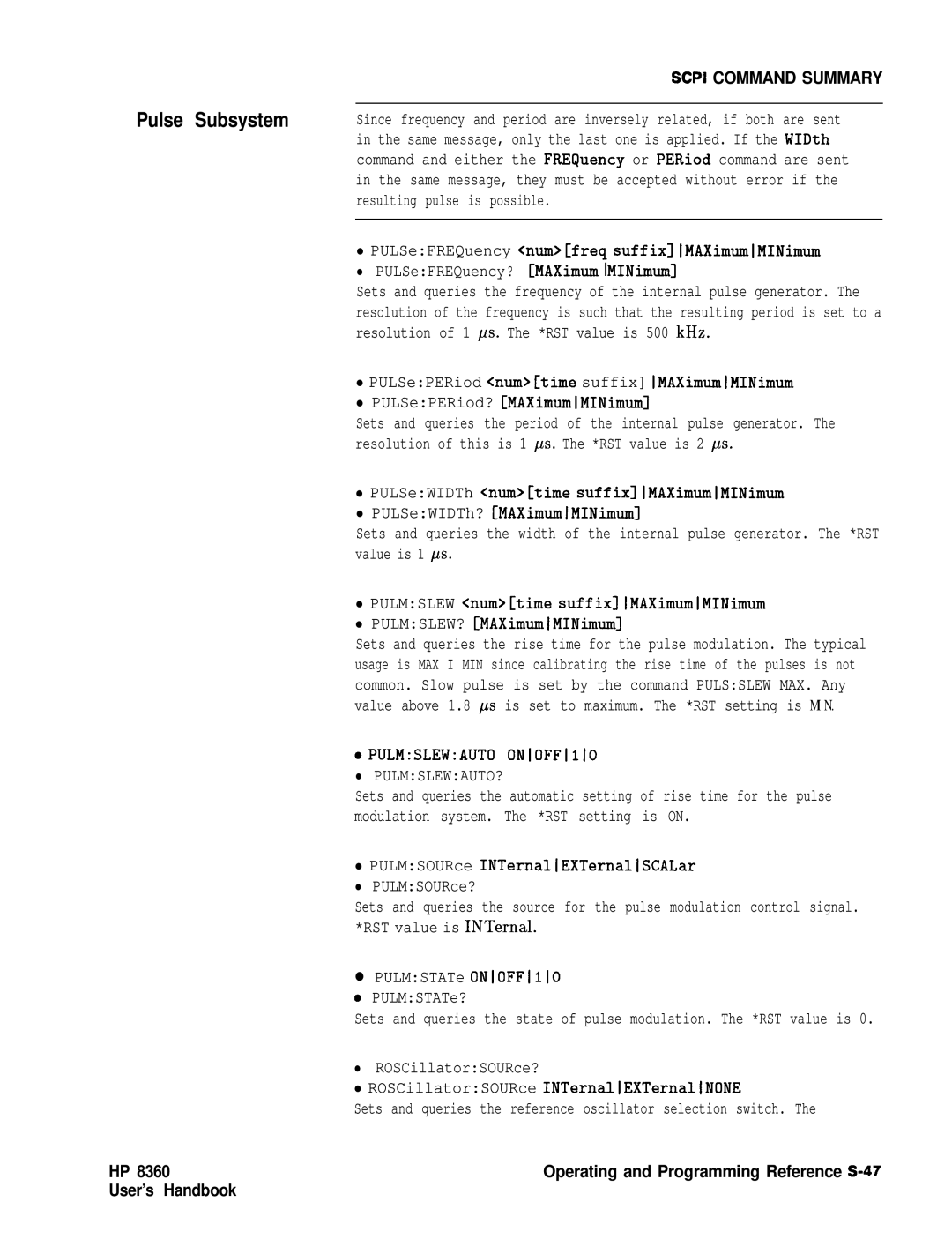 HP 83620A, 24A, 22A manual Pulse Subsystem, PULSeFREQuency? MAXimum IMINimum 