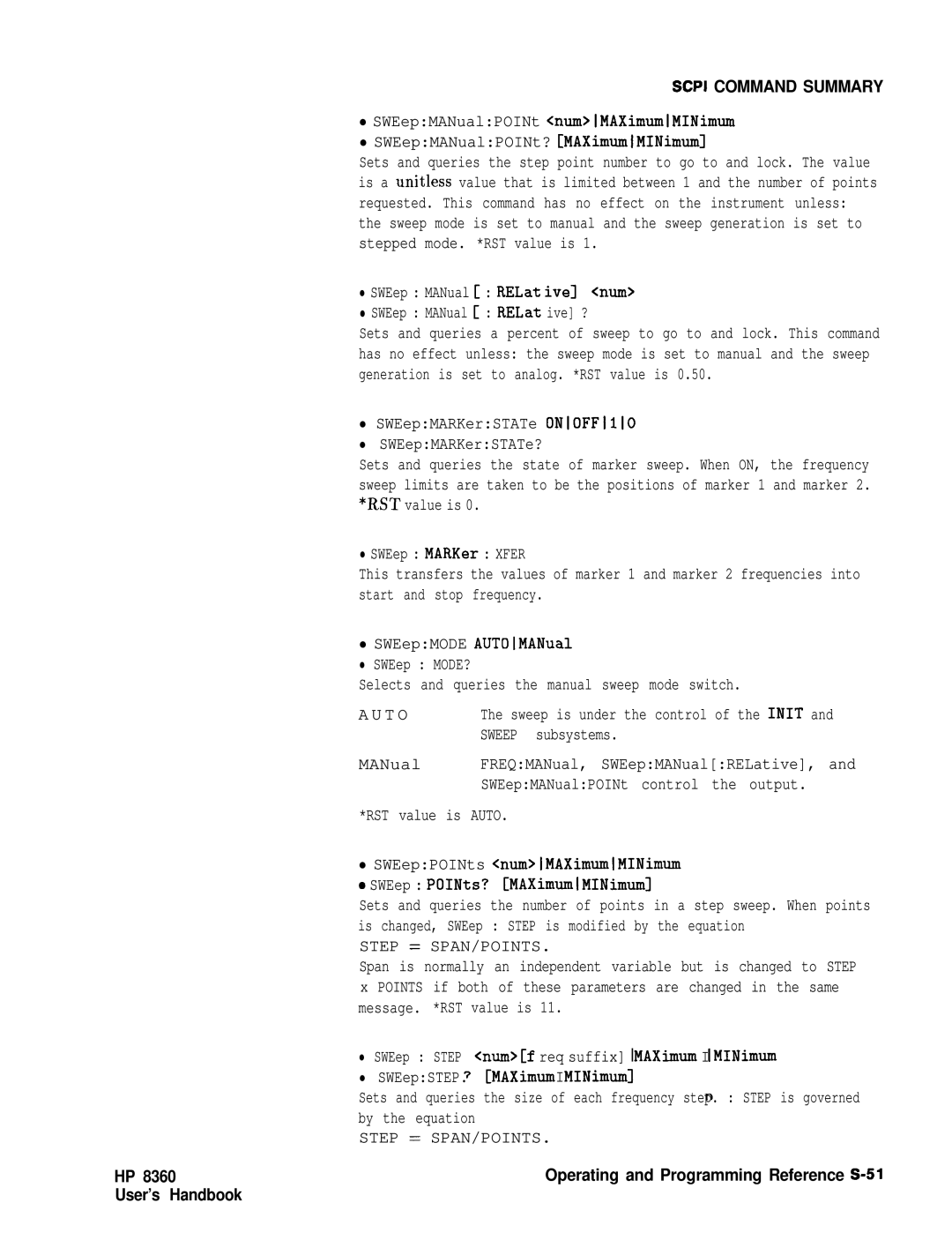 HP 24A, 83620A, 22A manual SWEep MANual RELat ive mm SWEep MANual RELat ive ?, Operating and Programming Reference S-51 