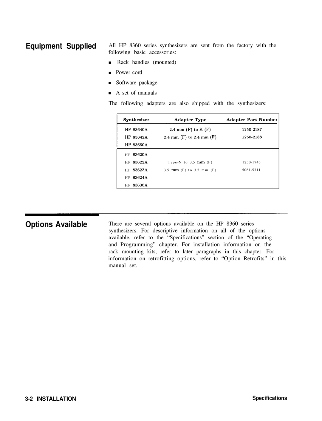 HP 83620A, 24A, 22A manual Options Available 