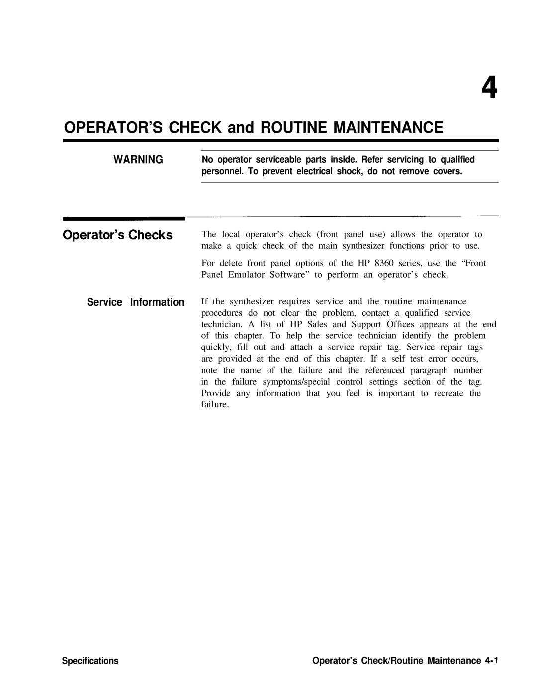 HP 24A, 83620A, 22A manual Operator’s Checks, Service Information 