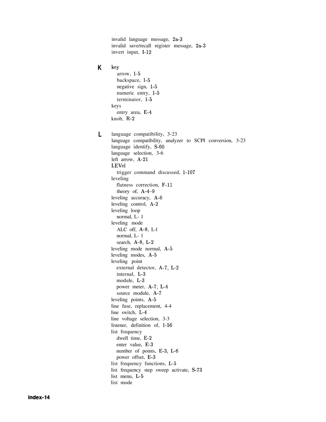 HP 83620A, 24A, 22A manual Key, Index-14 