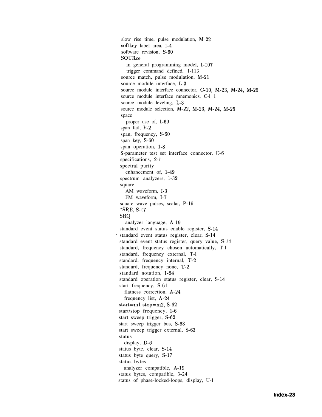 HP 83620A, 24A, 22A manual Srq, Index-23 