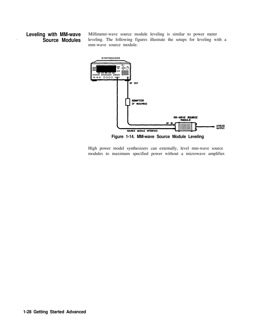 HP 24A, 83620A, 22A manual Leveling with MM-wave Source Modules 