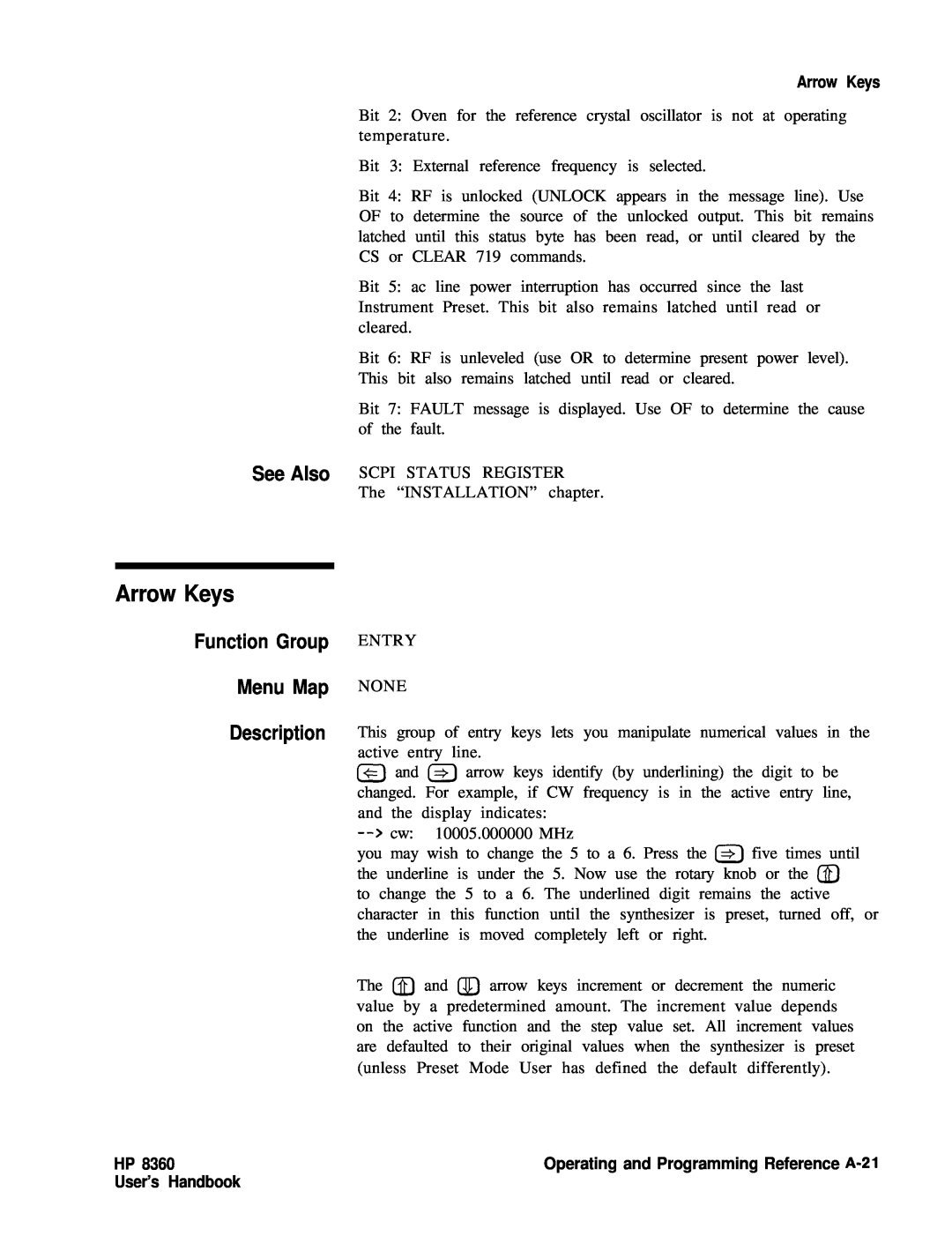 HP 24A, 83620A, 22A manual Arrow Keys, See Also, Function Group Menu Map Description, User’s Handbook 