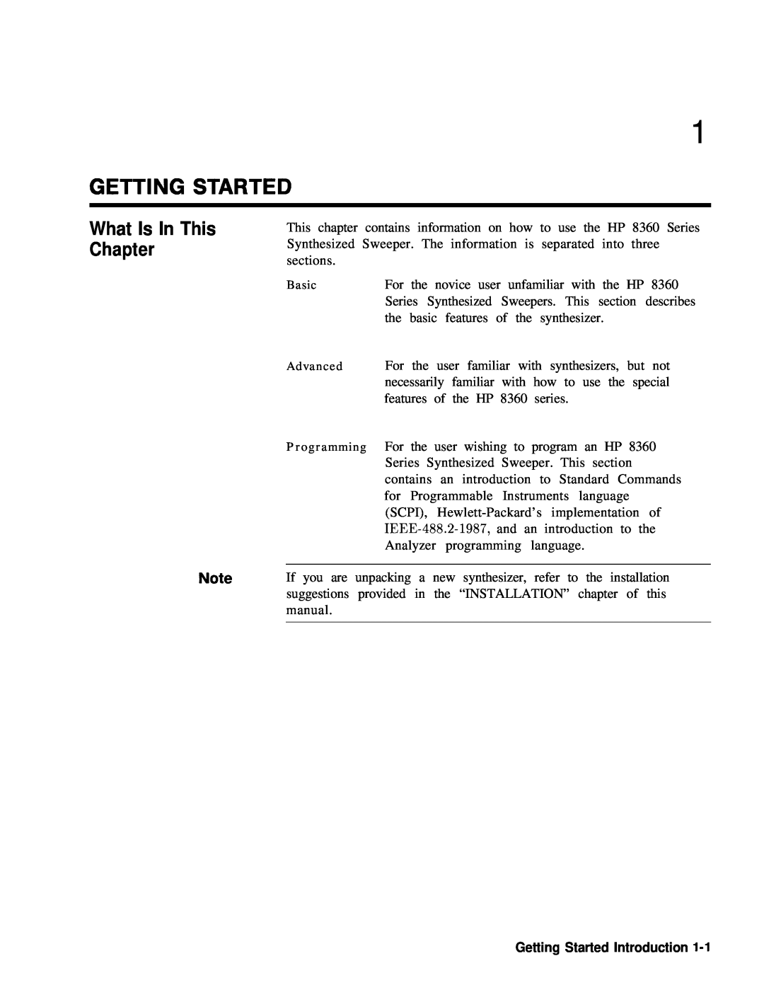 HP 24A, 83620A, 22A manual What Is In This Chapter, Getting Started Introduction l-1 