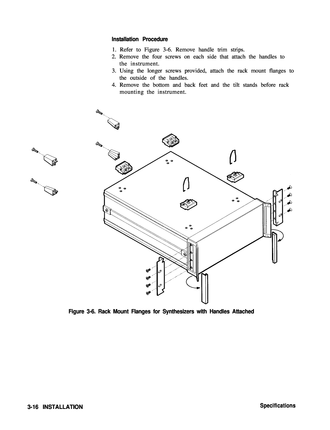 HP 22A, 83620A, 24A manual Installation Procedure, 6. Rack Mount Flanges for Synthesizers with Handles Attached 