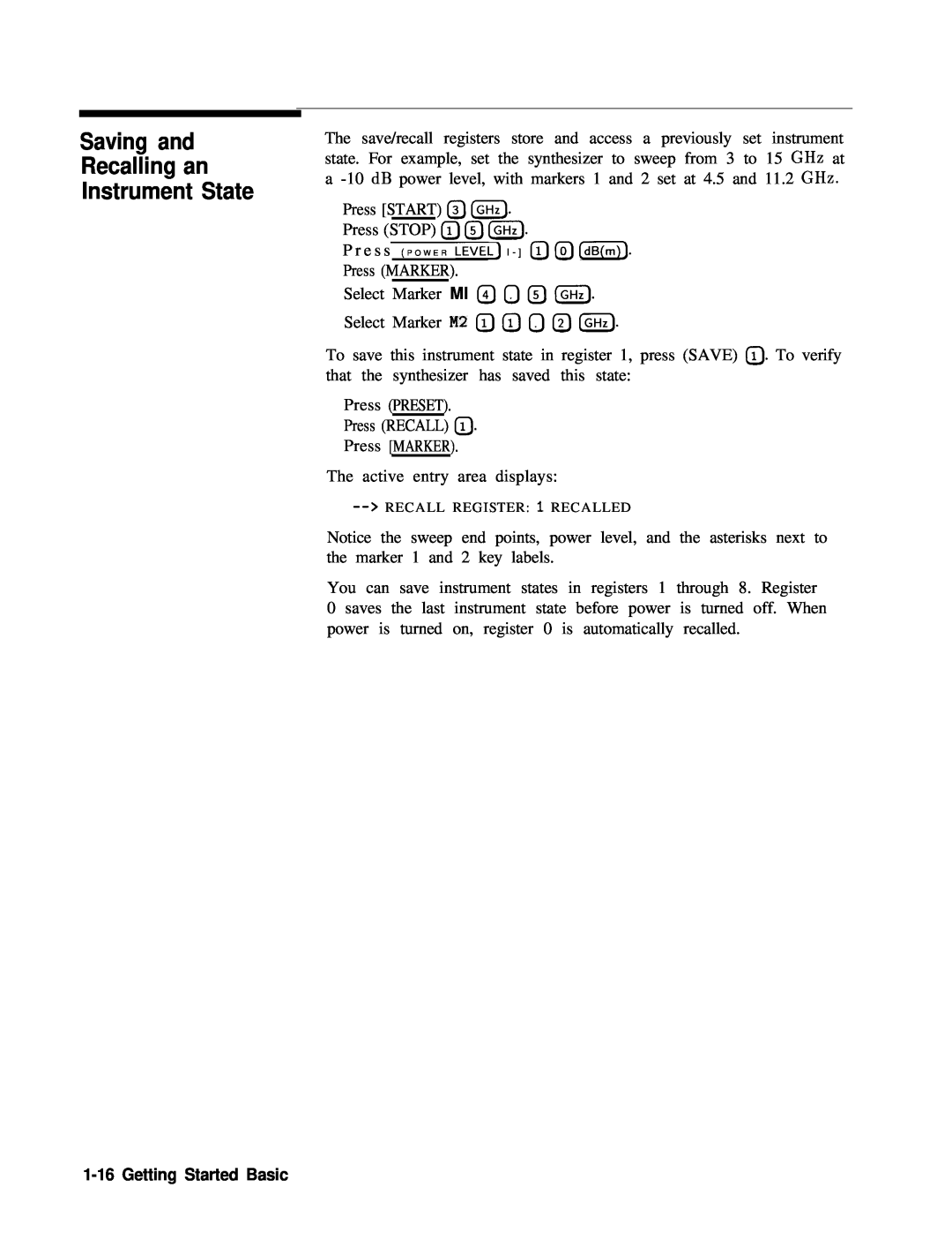 HP 24A, 83620A, 22A manual Saving and Recalling an Instrument State, Getting Started Basic 