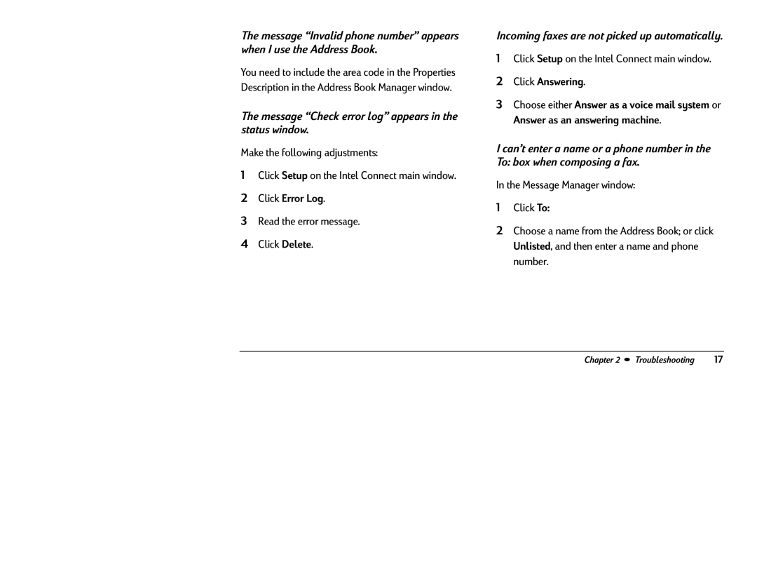 HP 8370 (US/CAN) Message Check error log appears in the status window, Incoming faxes are not picked up automatically 