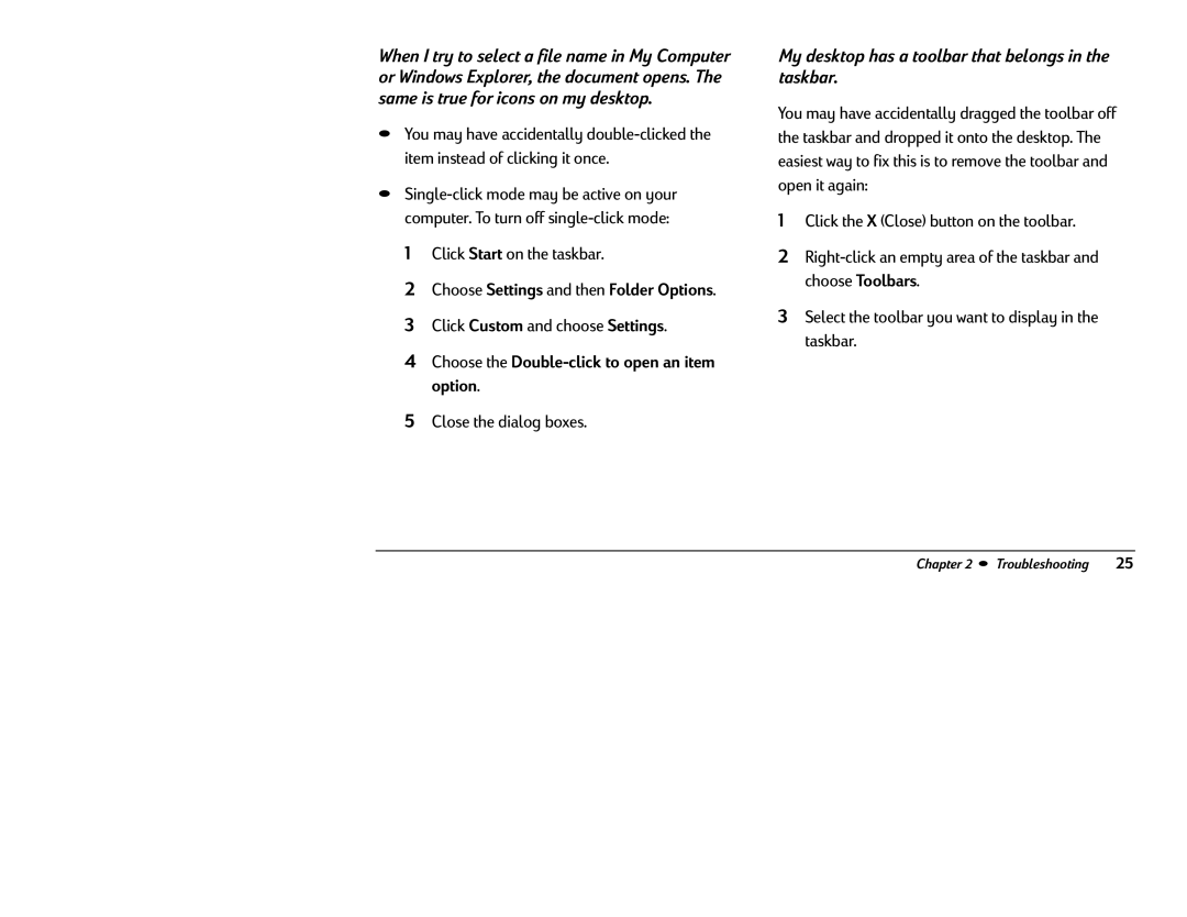 HP 8370 (US/CAN), 8380 (US/CAN) manual My desktop has a toolbar that belongs in the taskbar 