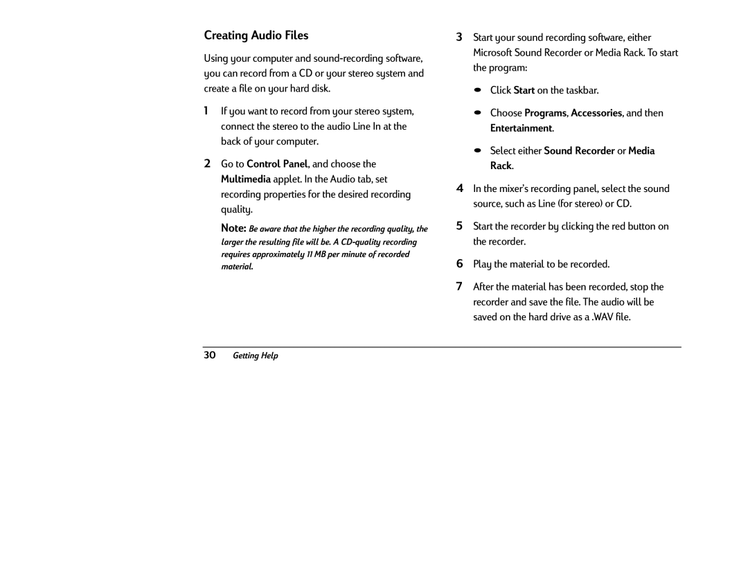 HP 8380 (US/CAN), 8370 (US/CAN) manual Creating Audio Files 