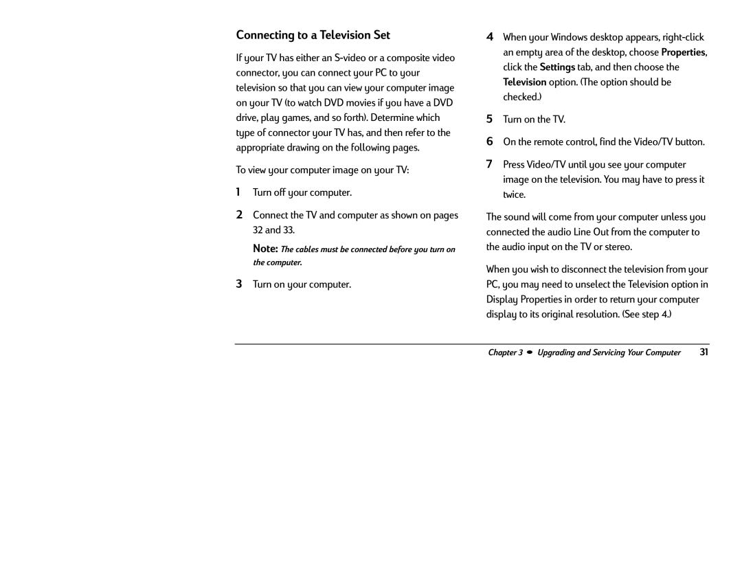 HP 8370 (US/CAN), 8380 (US/CAN) manual Connecting to a Television Set 