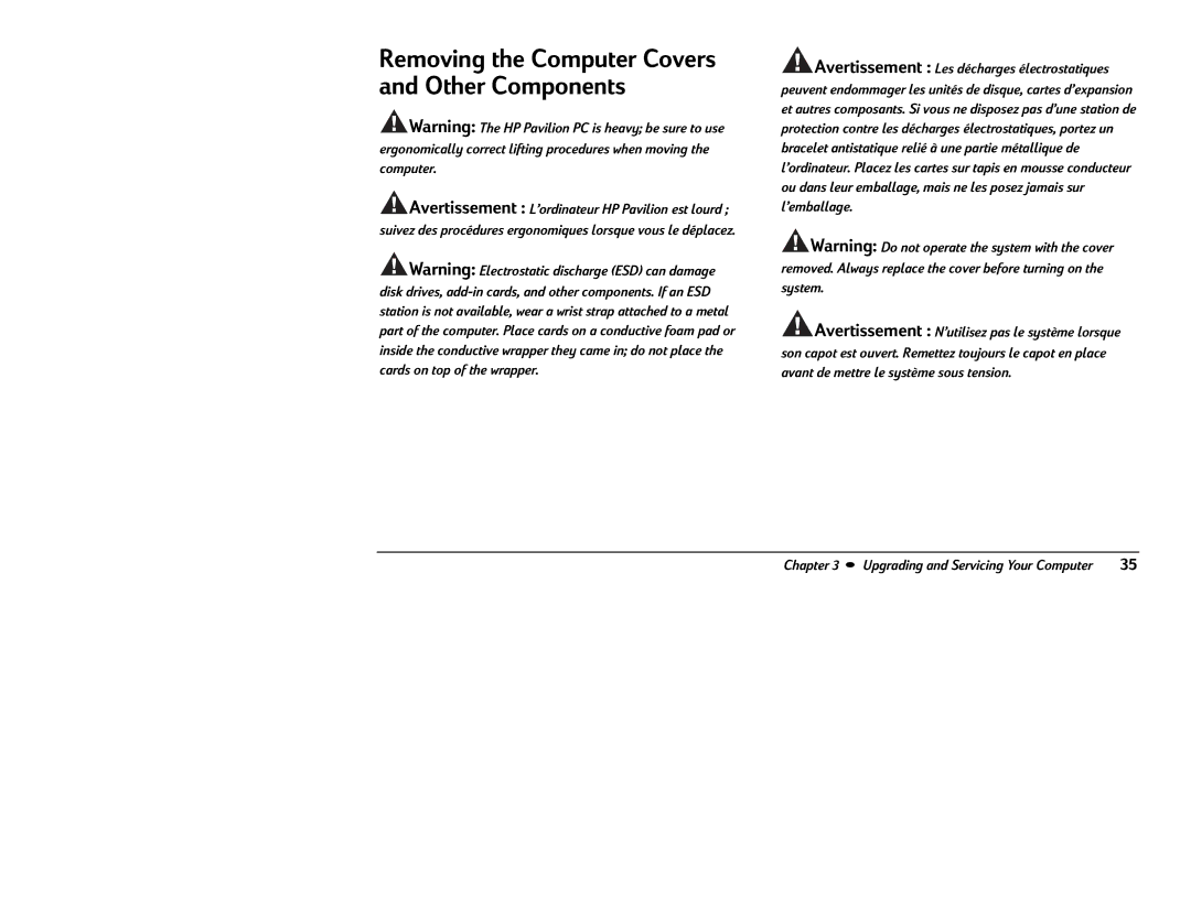 HP 8370 (US/CAN), 8380 (US/CAN) manual Removing the Computer Covers and Other Components 