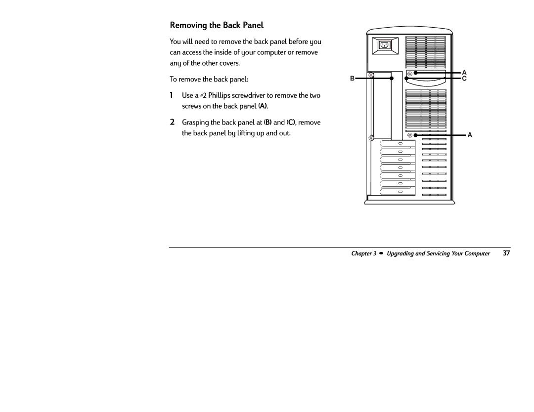 HP 8370 (US/CAN), 8380 (US/CAN) manual Removing the Back Panel 