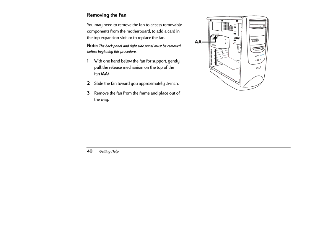 HP 8380 (US/CAN), 8370 (US/CAN) manual Removing the Fan 