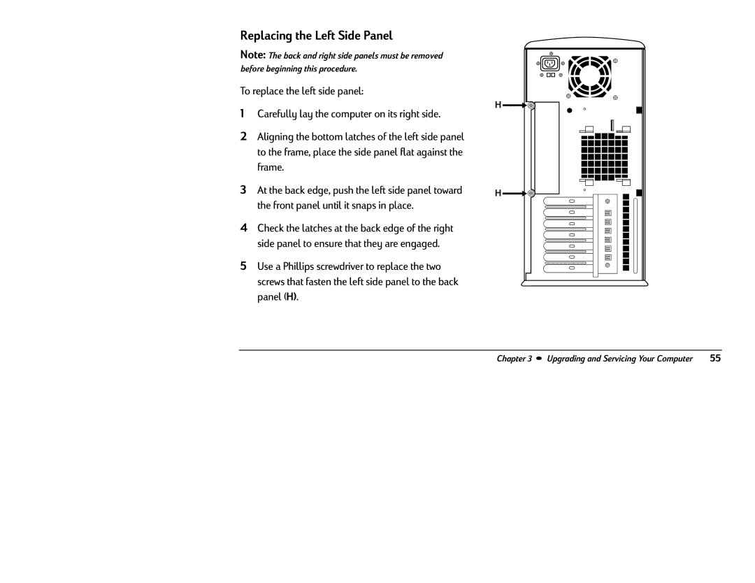 HP 8370 (US/CAN), 8380 (US/CAN) manual Replacing the Left Side Panel 