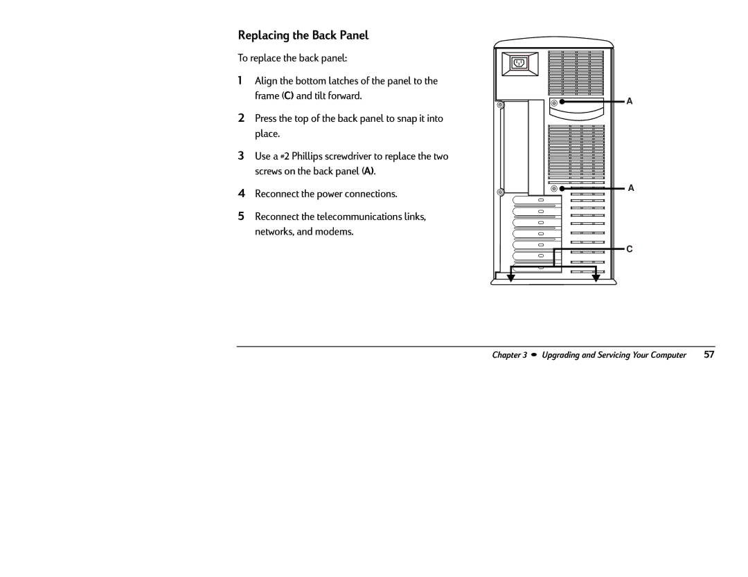 HP 8370 (US/CAN), 8380 (US/CAN) manual Replacing the Back Panel 