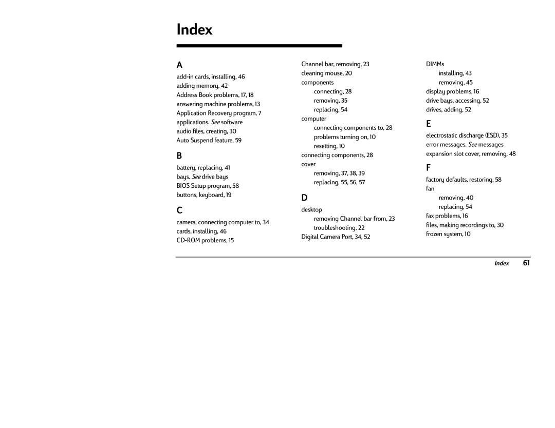 HP 8370 (US/CAN), 8380 (US/CAN) manual Index 