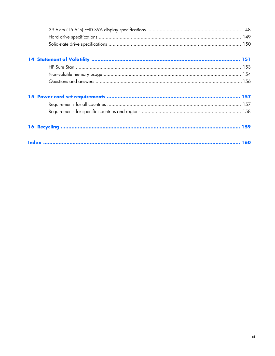 HP 840 G1 manual Statement of Volatility 151 