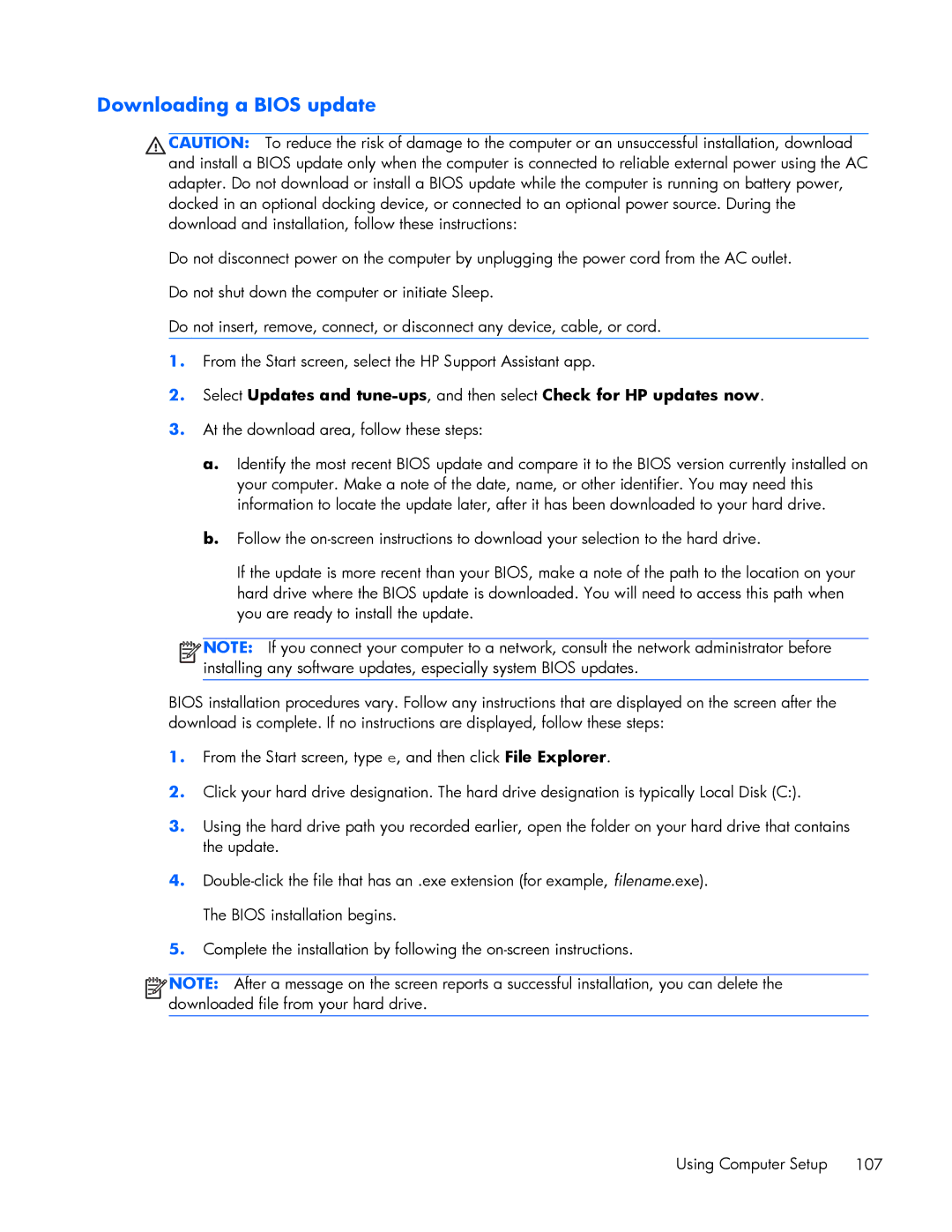 HP 840 G1 manual Downloading a Bios update 