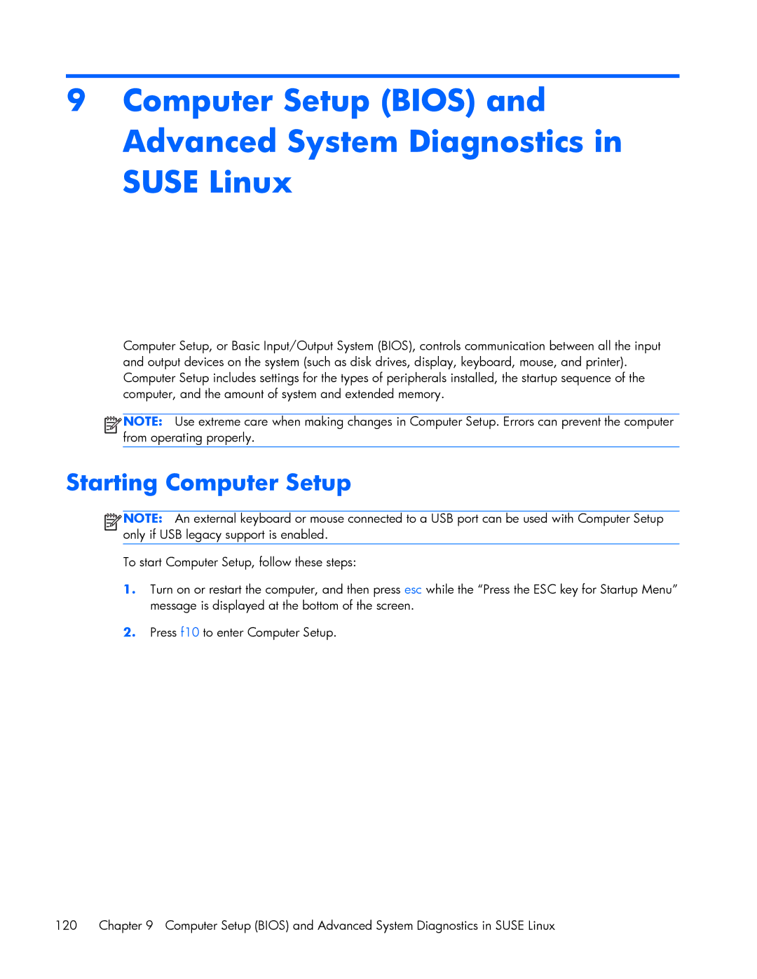 HP 840 G1 manual Starting Computer Setup 