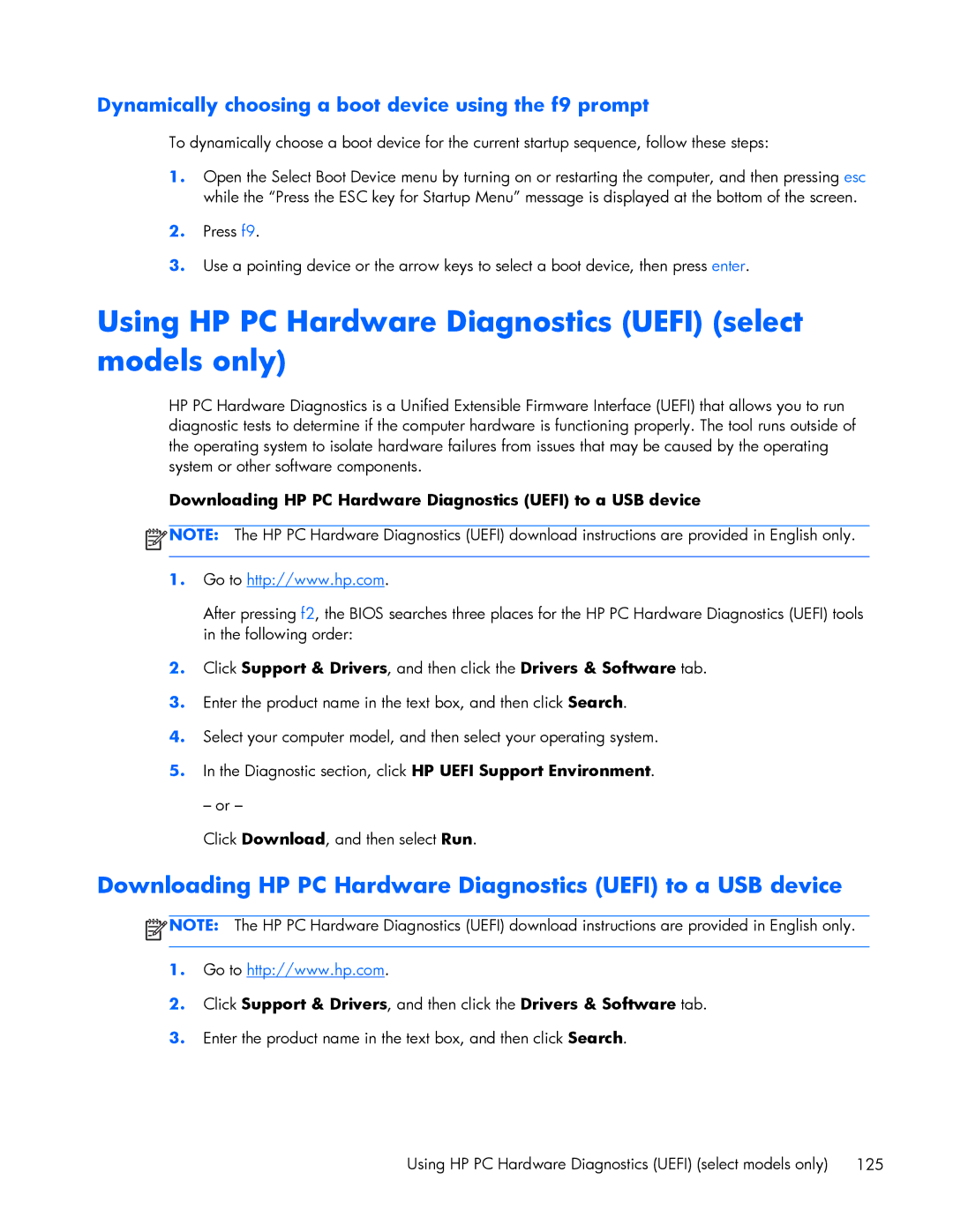 HP 840 G1 manual Downloading HP PC Hardware Diagnostics Uefi to a USB device 