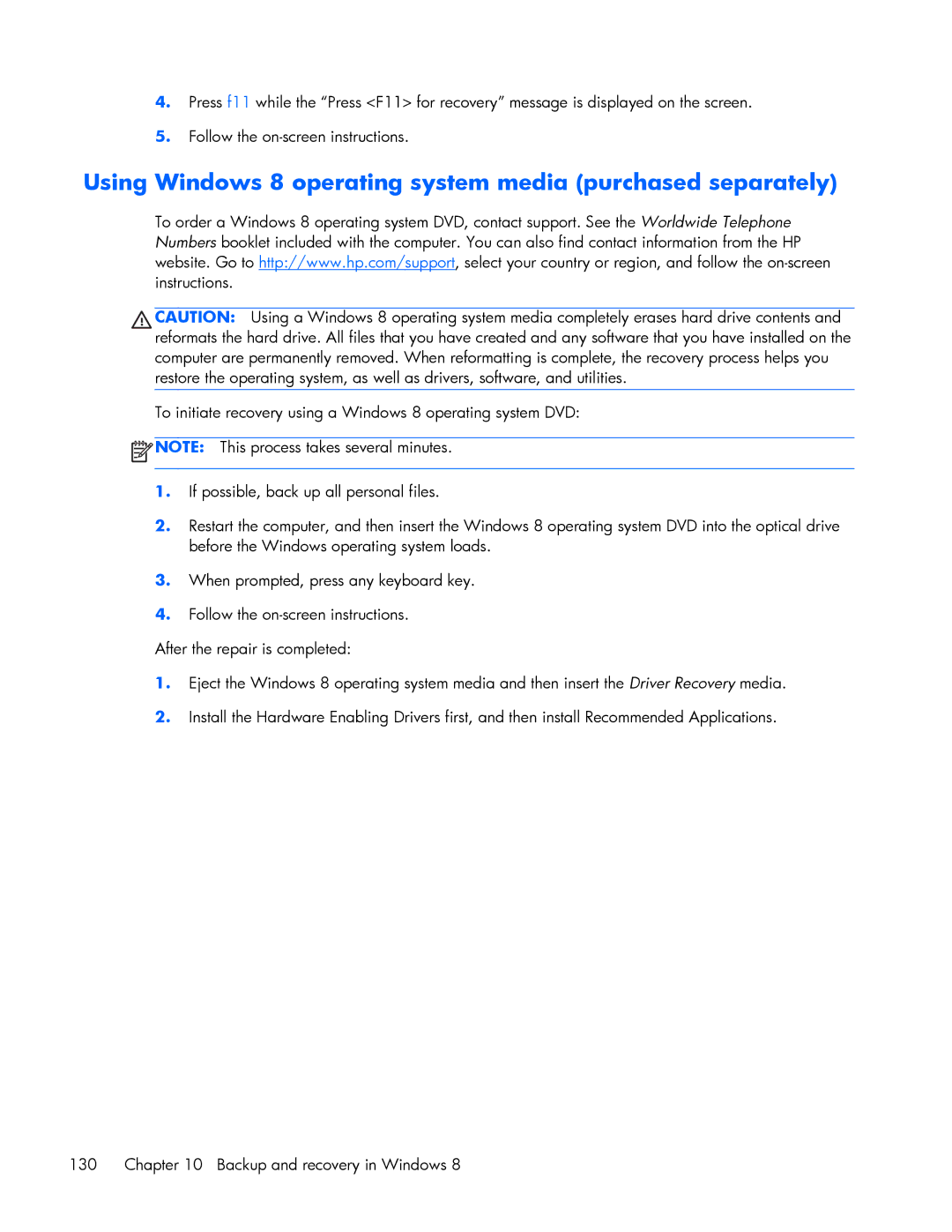 HP 840 G1 manual Using Windows 8 operating system media purchased separately 