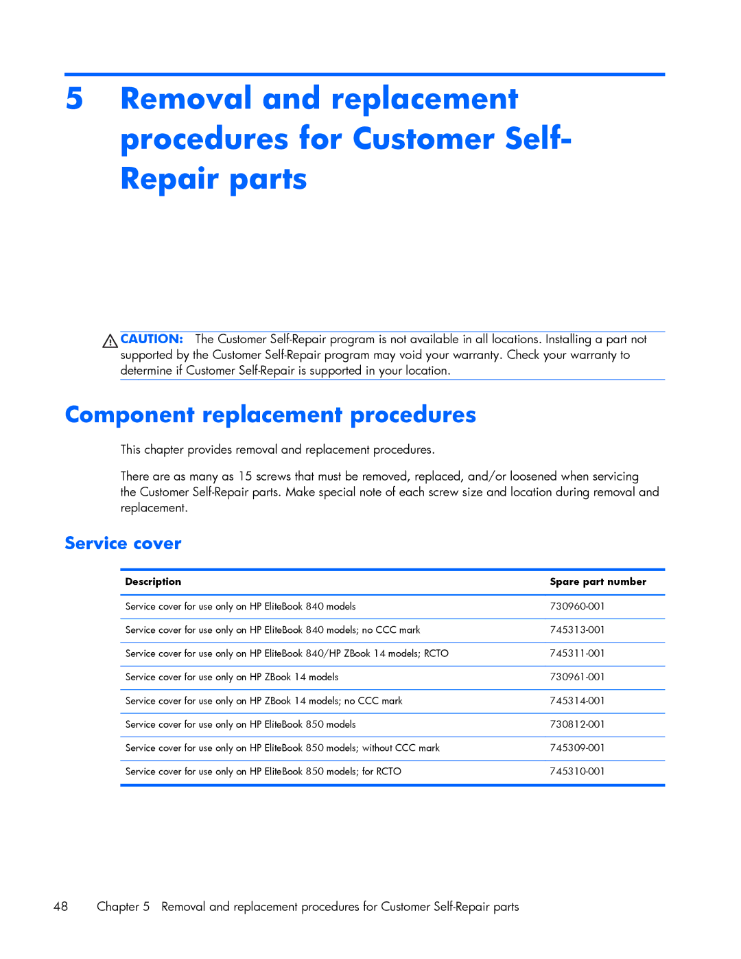 HP 840 G1 manual Component replacement procedures, Service cover 