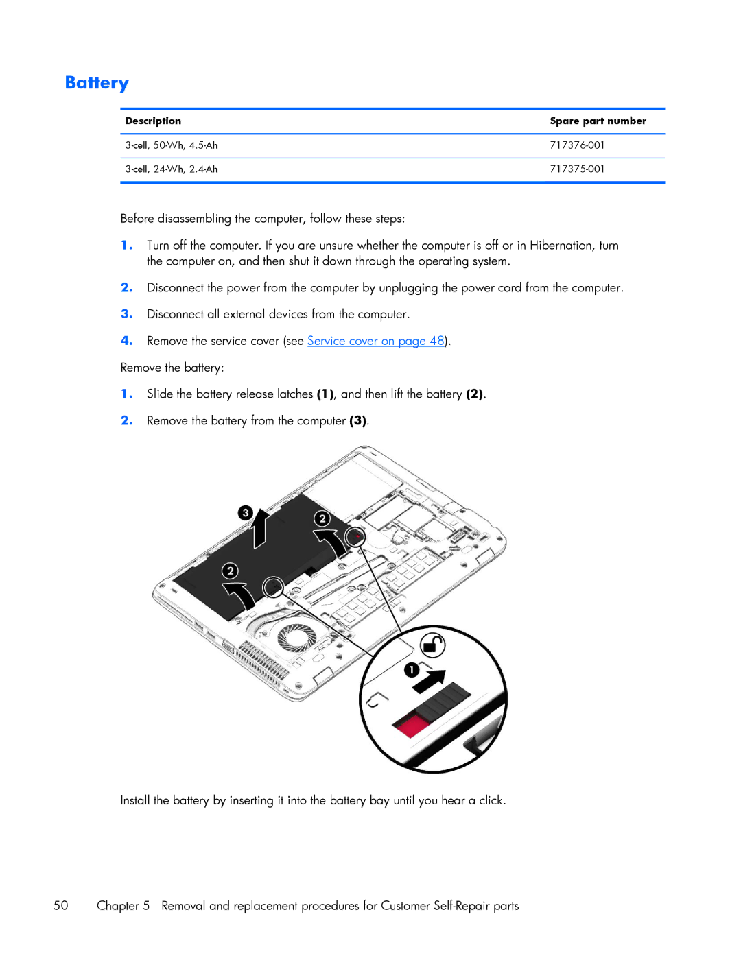 HP 840 G1 manual Battery 