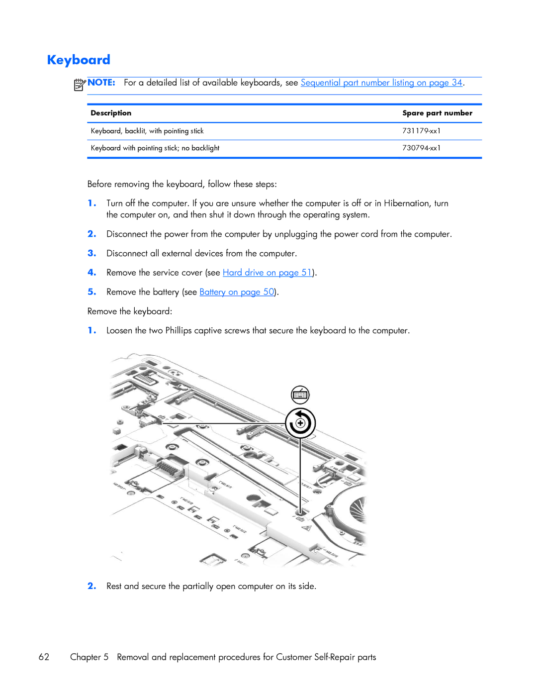 HP 840 G1 manual Keyboard 