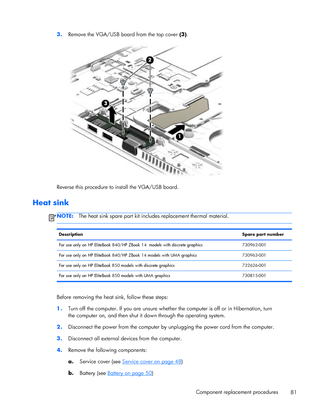 HP 840 G1 manual Heat sink 