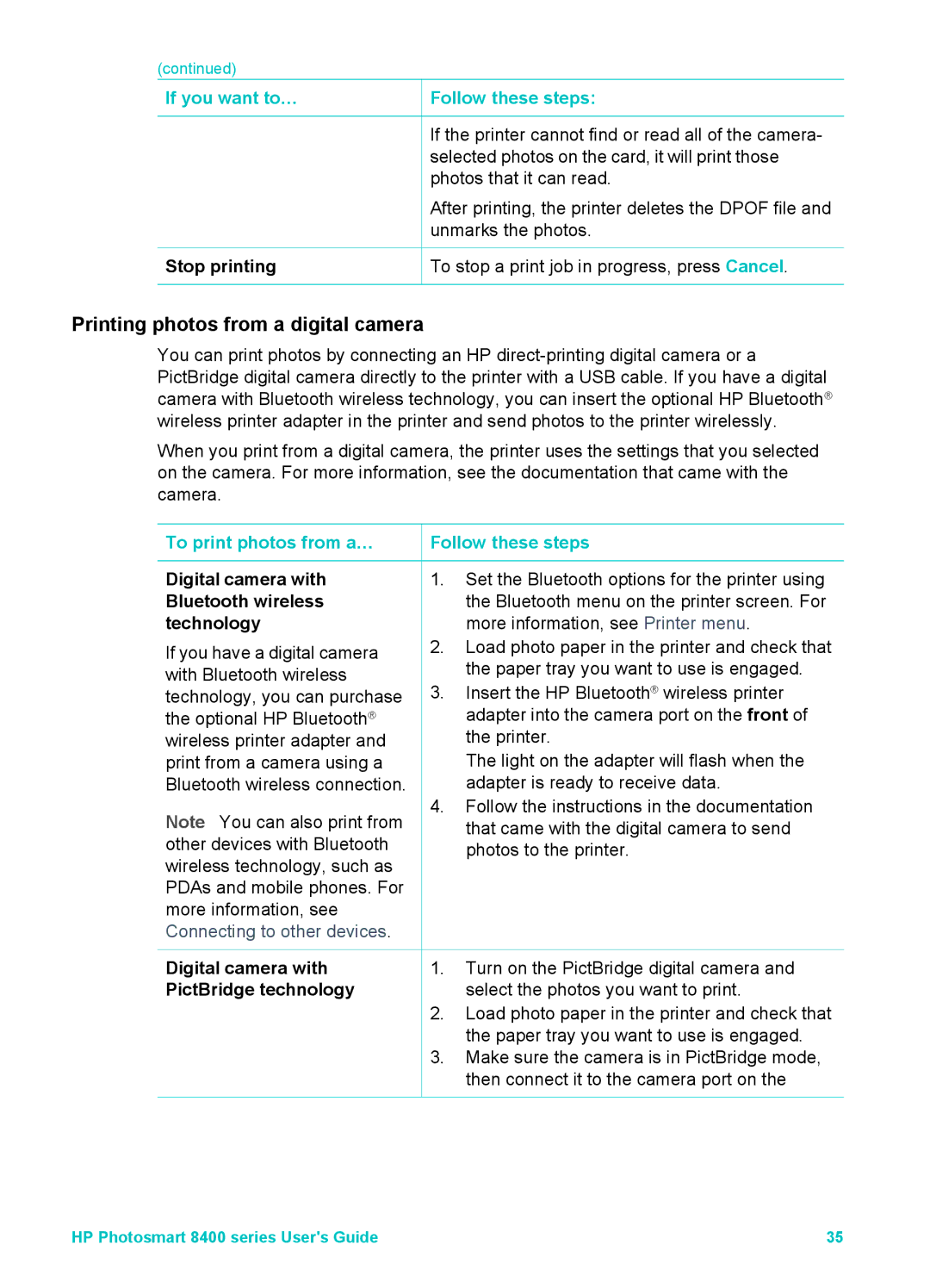 HP 8400 manual Printing photos from a digital camera, To print photos from a… 