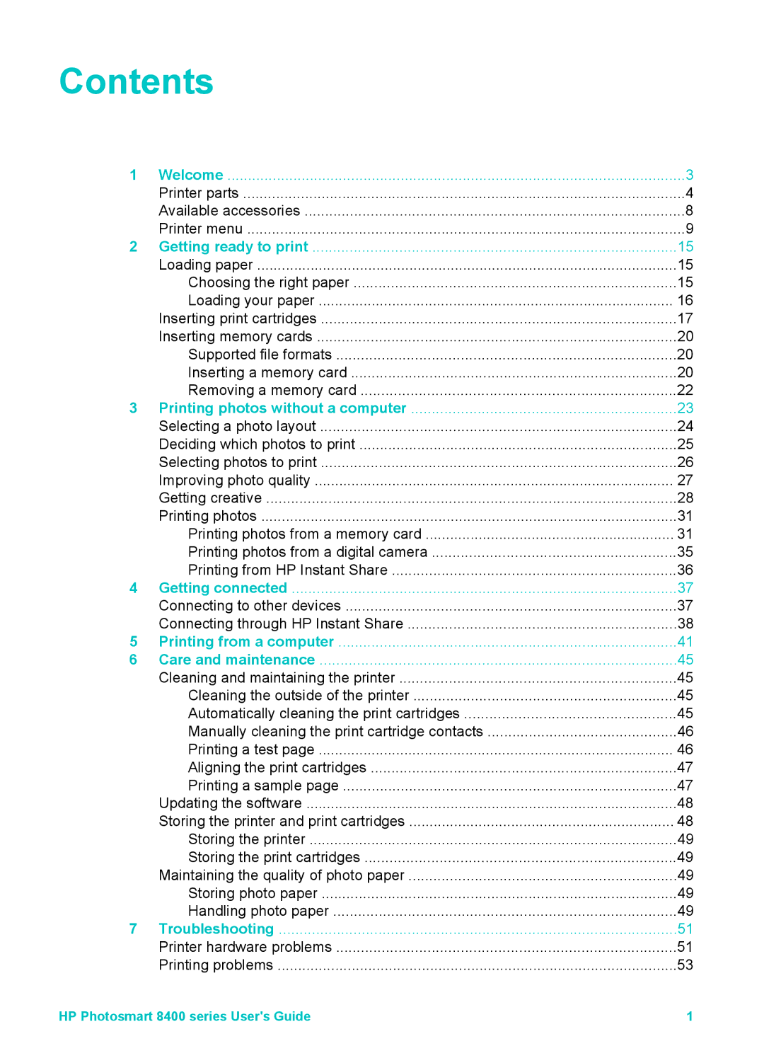 HP 8400 manual Contents 