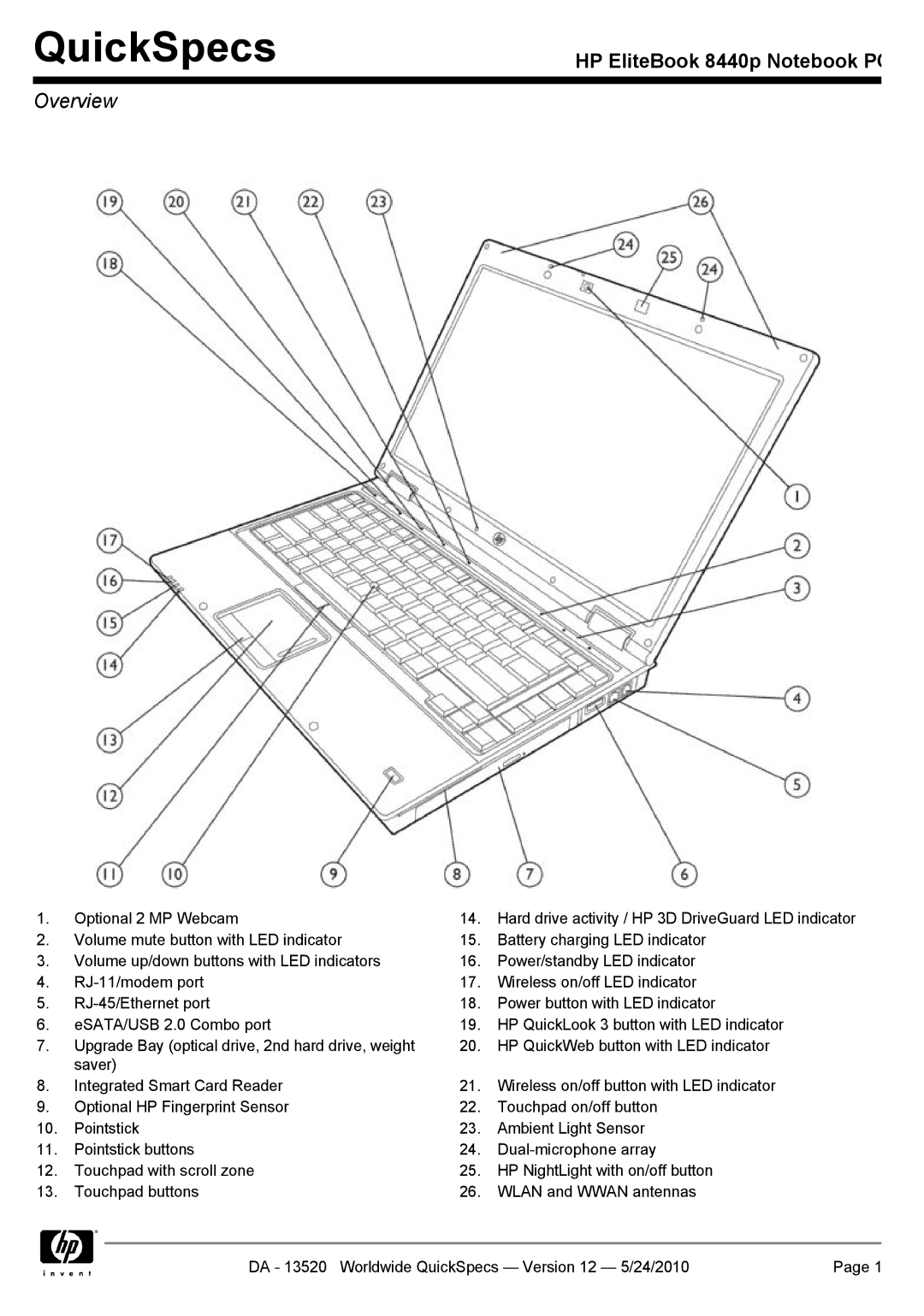 HP 8440P manual QuickSpecs 