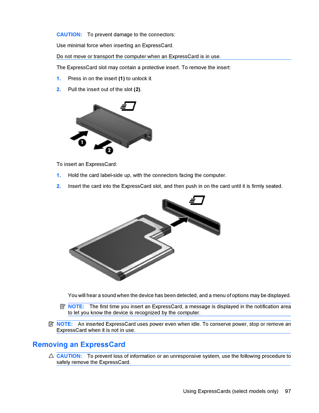 HP 8440P manual Removing an ExpressCard 