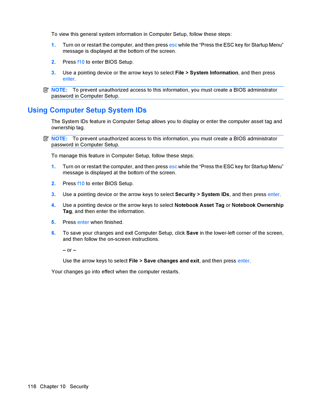 HP 8440P manual Using Computer Setup System IDs 