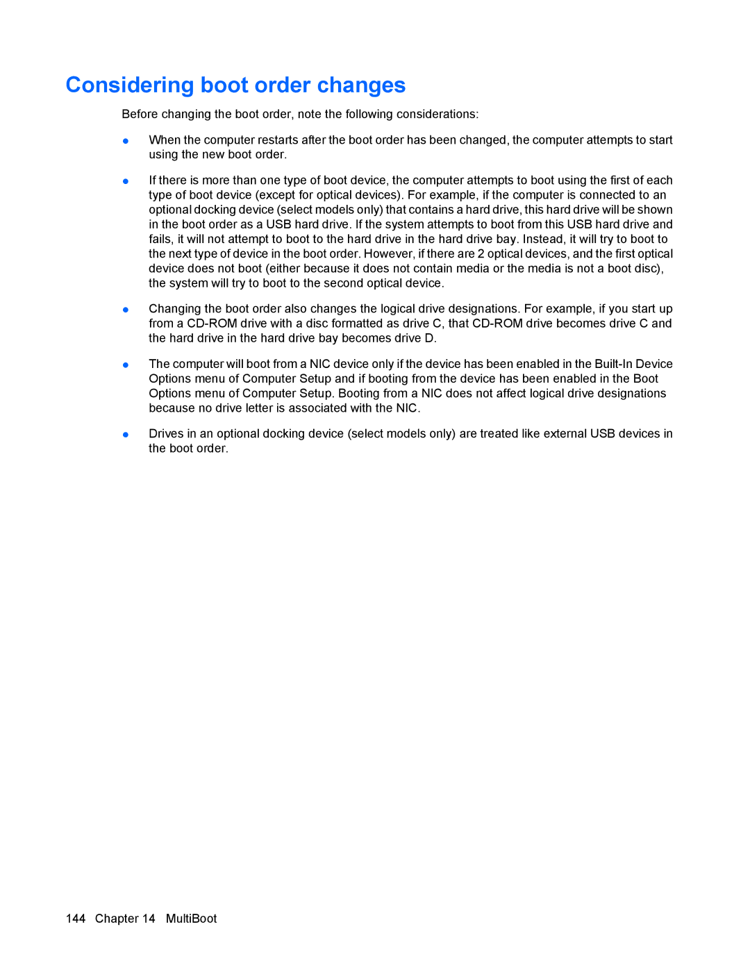 HP 8440P manual Considering boot order changes 