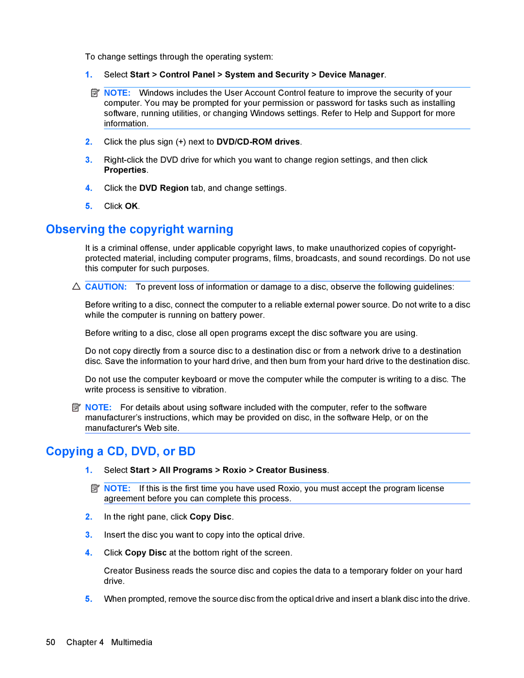 HP 8440P manual Observing the copyright warning, Copying a CD, DVD, or BD 