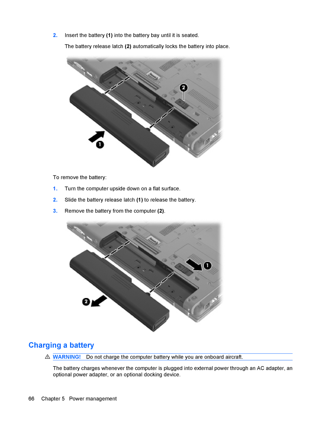 HP 8440P manual Charging a battery 