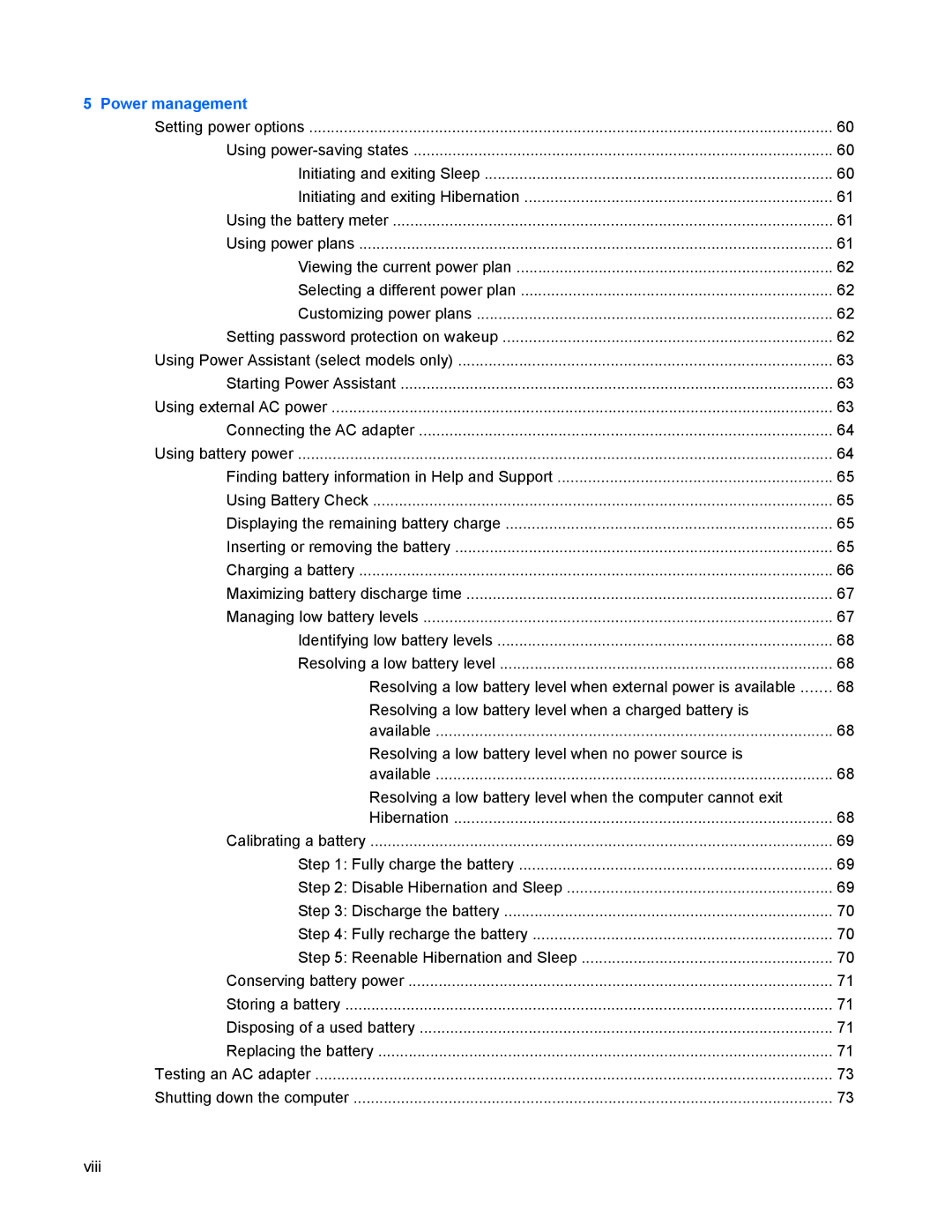 HP 8440P manual Power management 